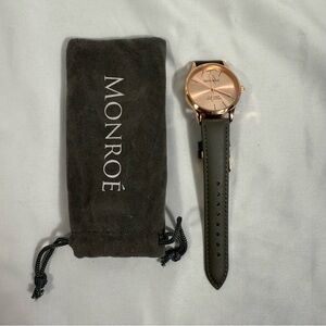 MONROE by MAESTRO Rose Gold Tone Genuine Leather Quartz Analog Ladies Watch